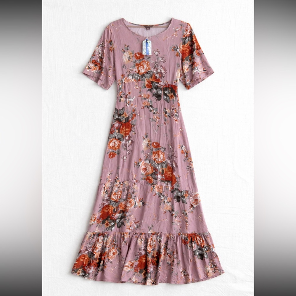 April Cornell Briar Rose Occasion Dress L NWT Pink Floral Boho Midi Dress